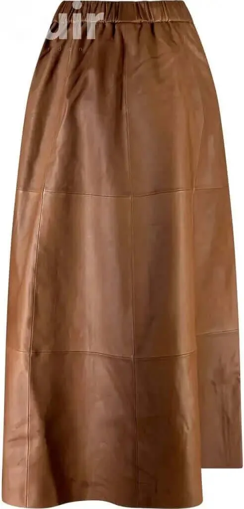 Long Beige Skirt with Button Detail | Elegant Lamb Feather Design