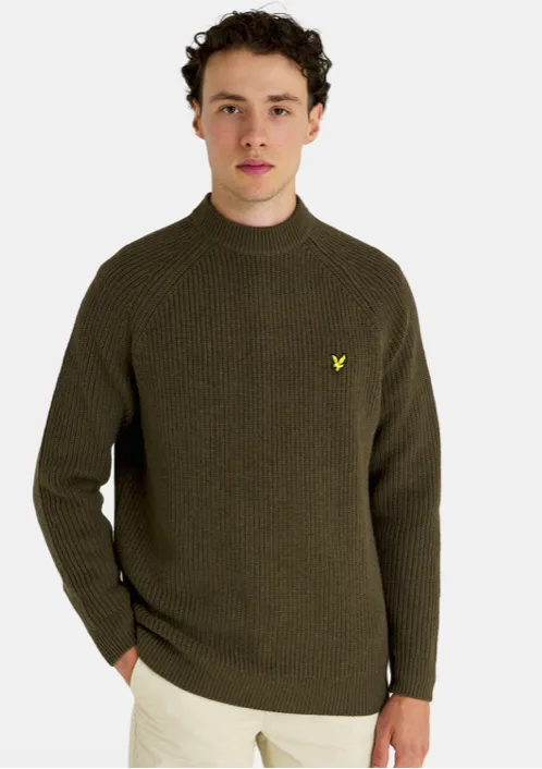 Lyle & Scott Shaker Stitch Mock Neck Jumper/Olive - AW23 SALE