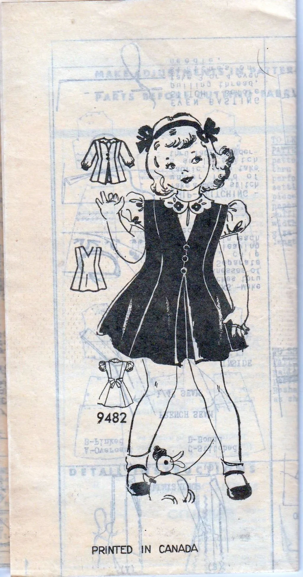 Mail Order Marian Martin 9482 Vintage 1940's Sewing Pattern Girls Jumper Dress