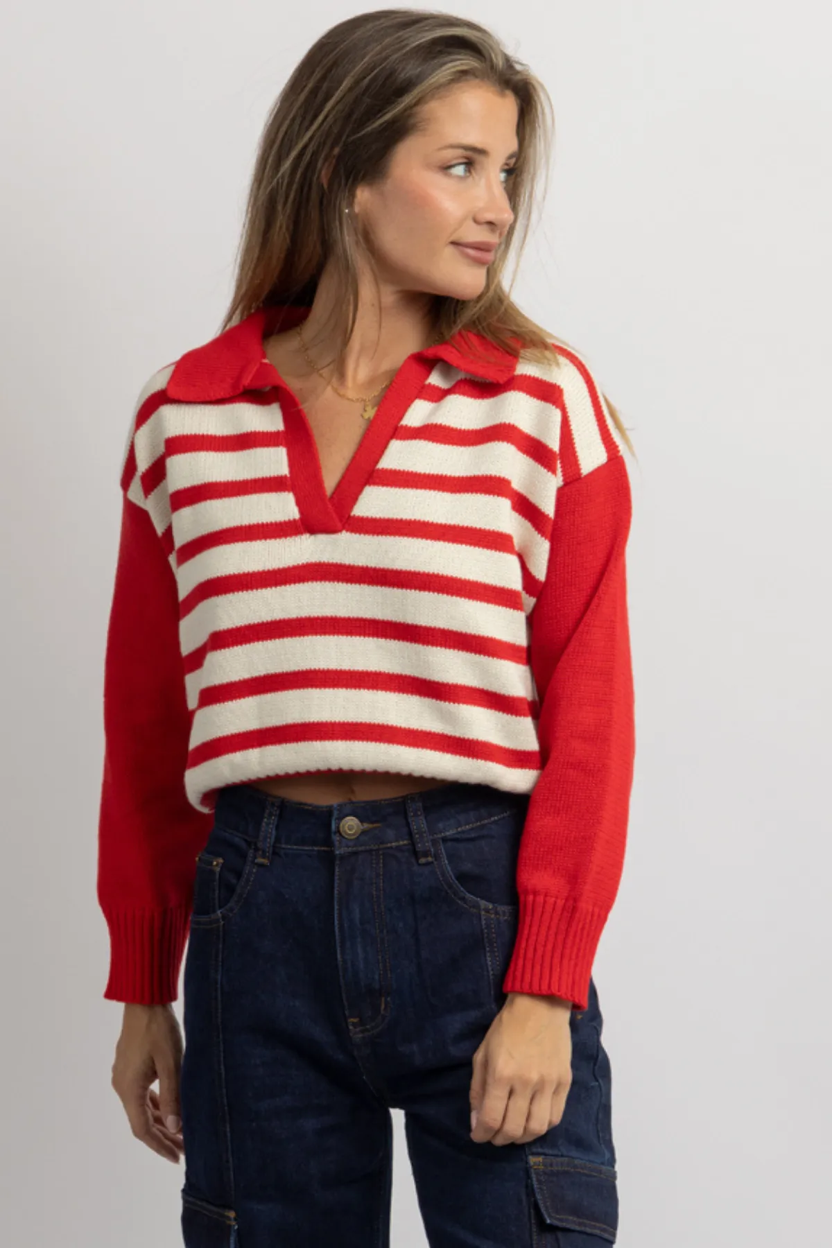 MALIBU RED STRIPED SWEATER