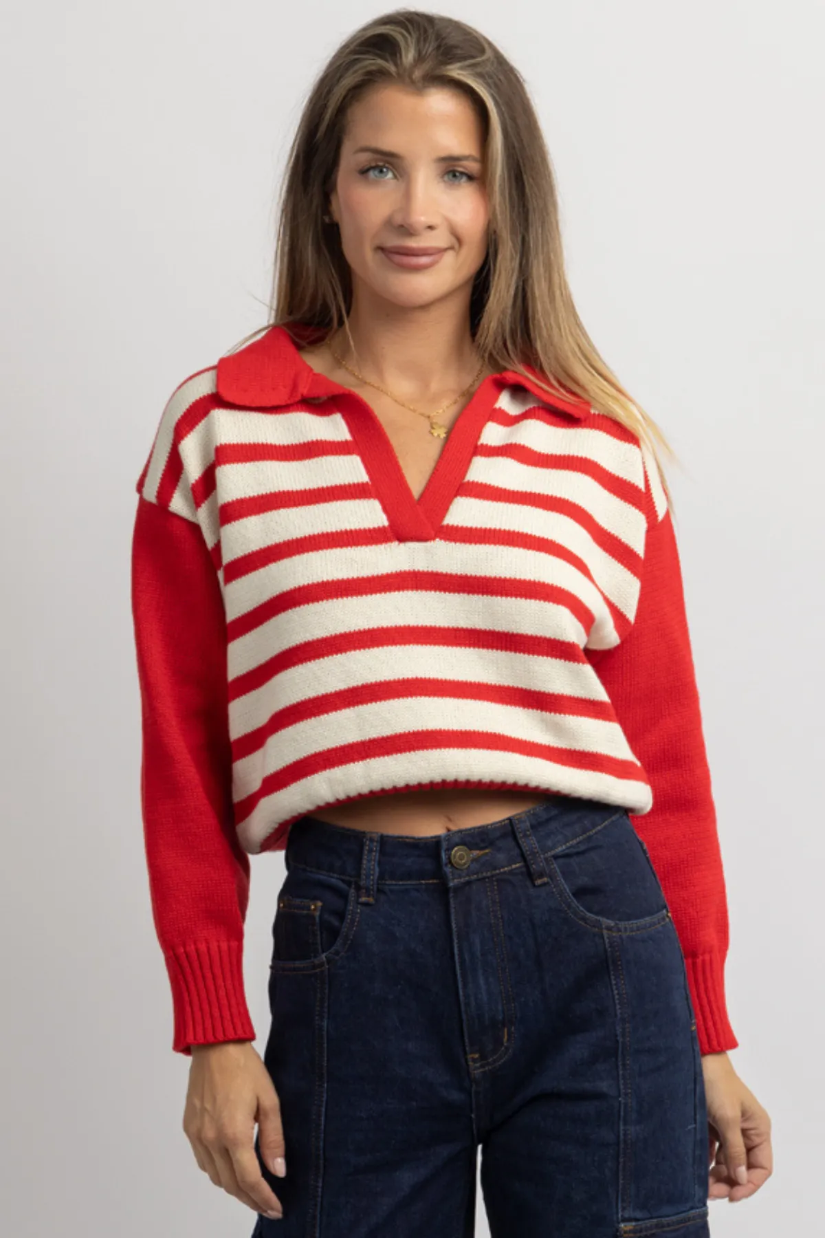 MALIBU RED STRIPED SWEATER