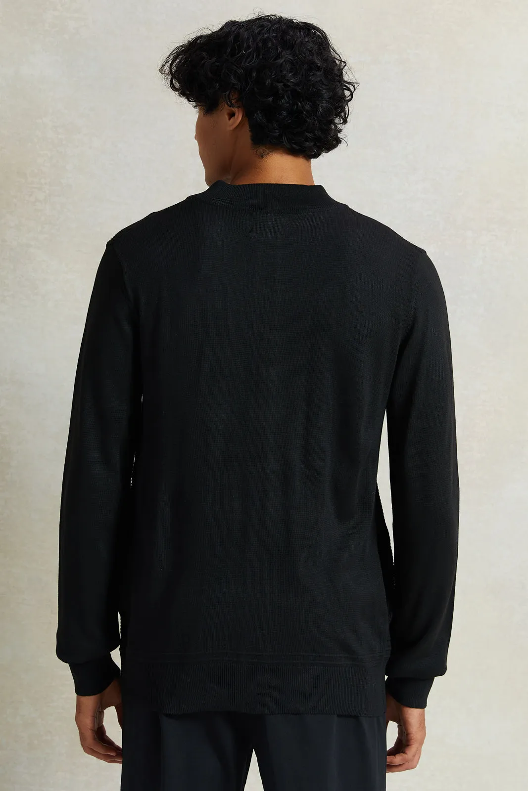 Men Black Solid Zipper Sweater