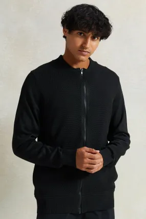 Men Black Solid Zipper Sweater