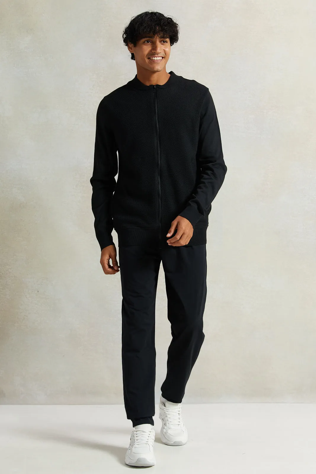 Men Black Solid Zipper Sweater