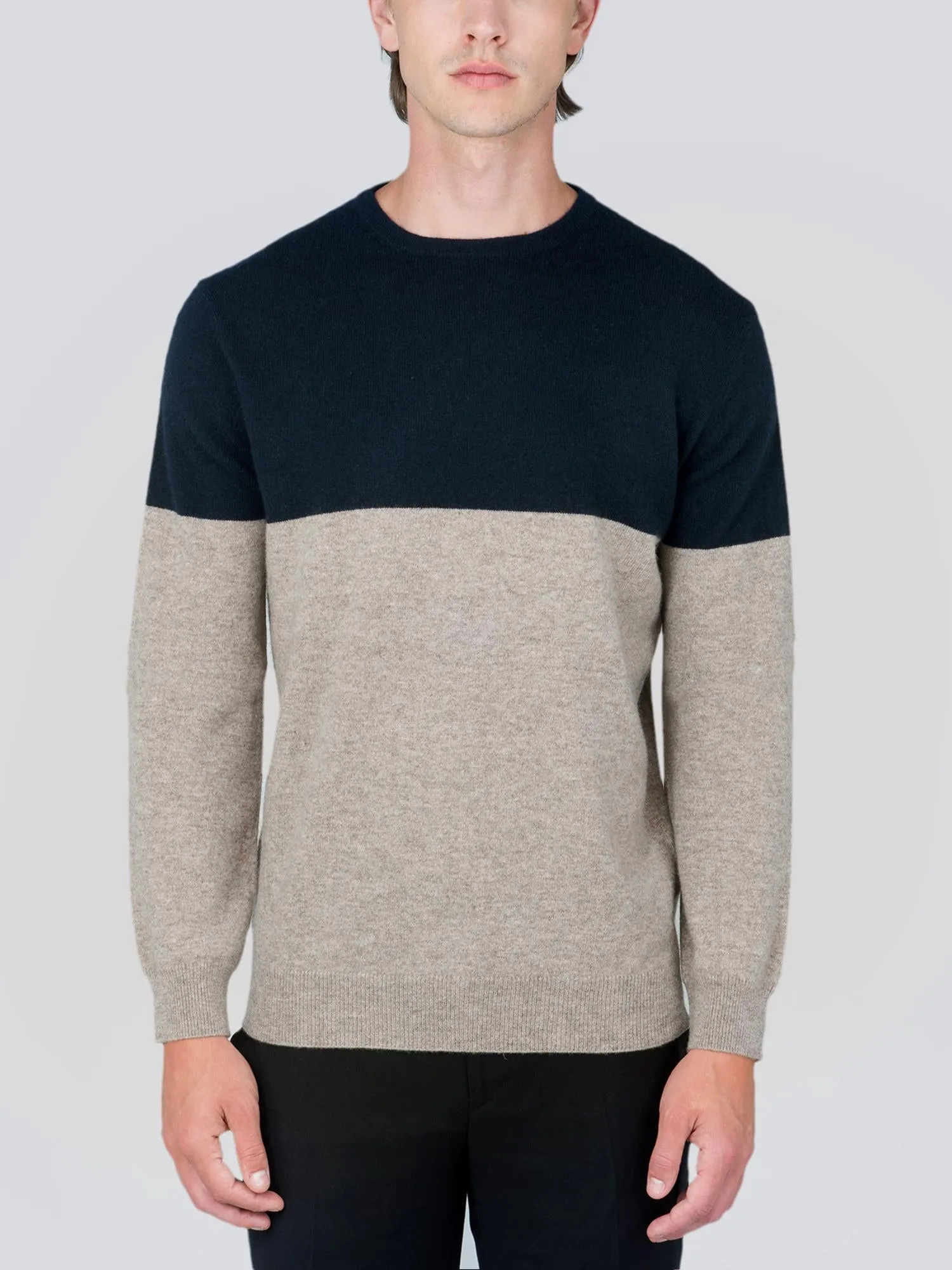 Men Crew Neck Sweater_CB_Dark Navy/Beige