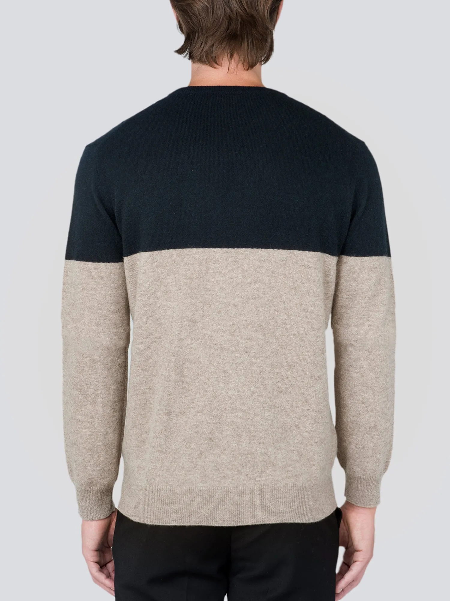 Men Crew Neck Sweater_CB_Dark Navy/Beige