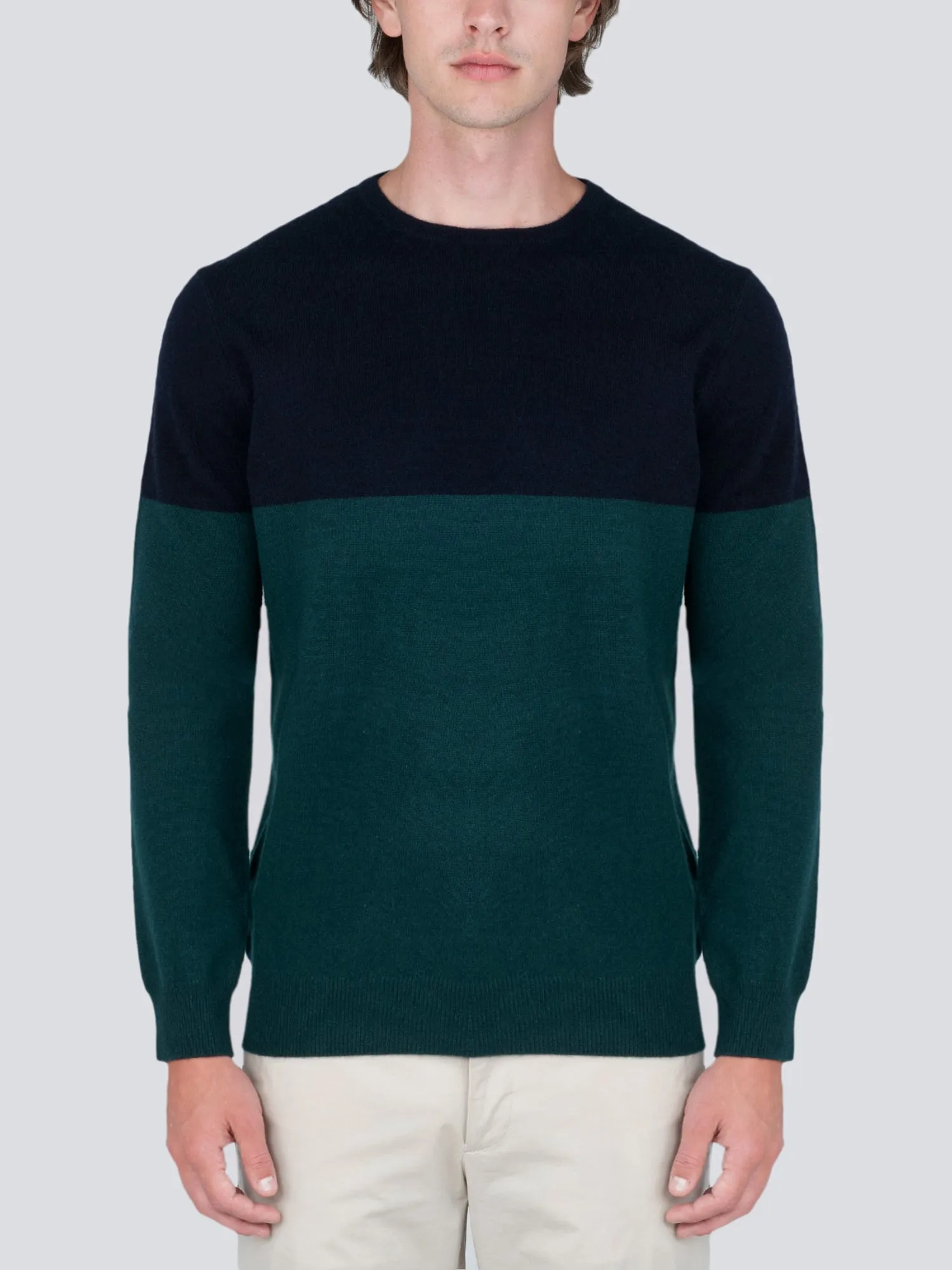 Men Crew Neck Sweater_CB_Dark Navy/Deep Green