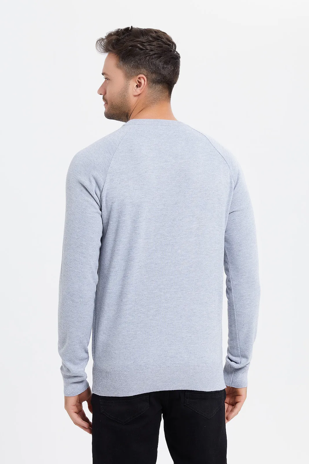 Men Grey Plain Sweater