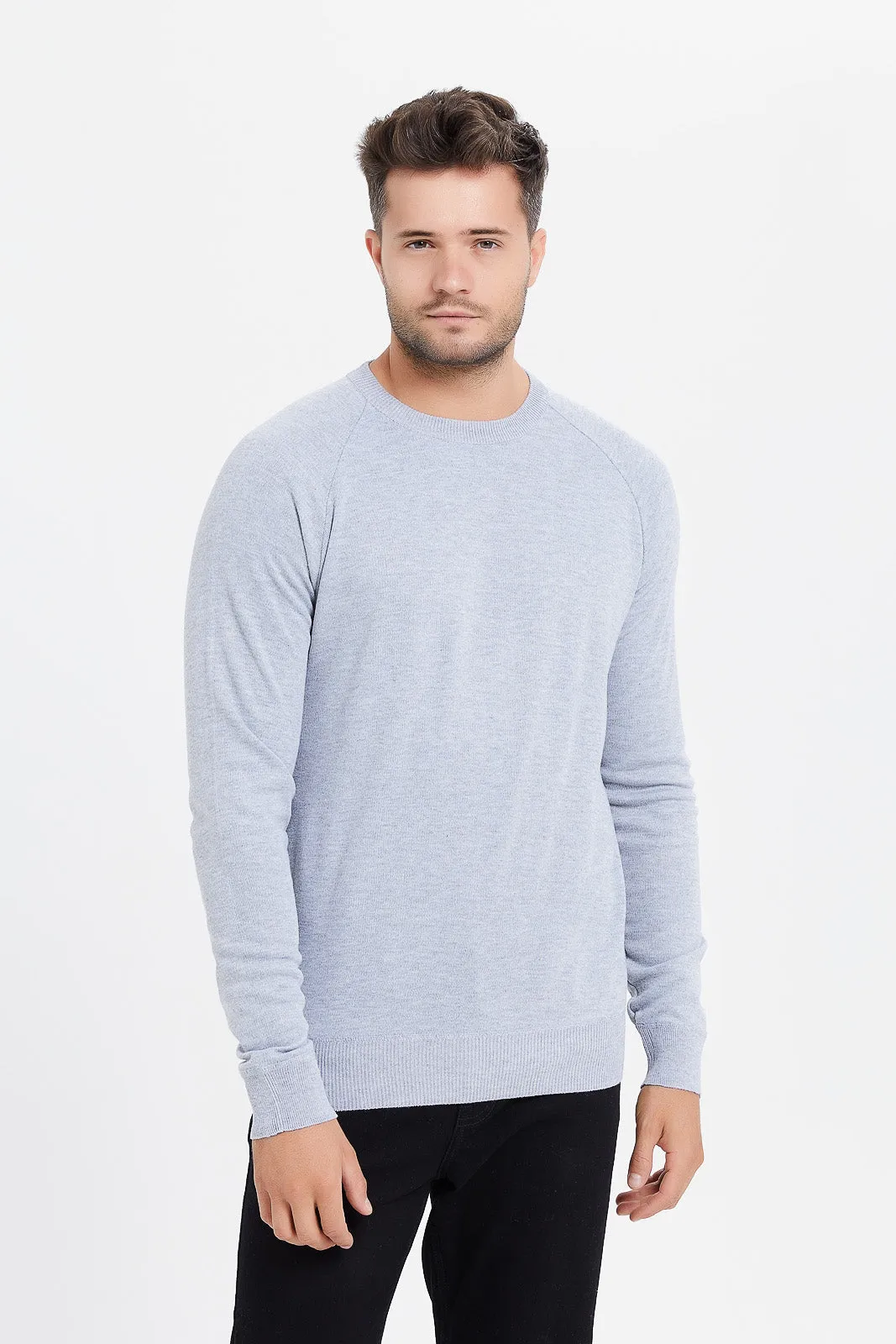 Men Grey Plain Sweater