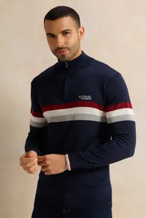 Men Navy Striped Sweater