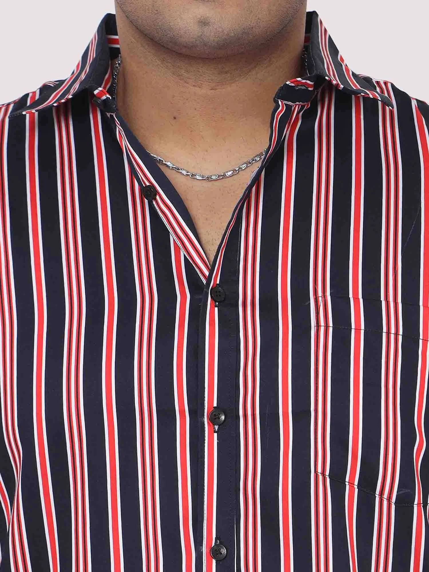 Men Plus Size Maroon & Blue Striped Digital Printed Full Shirt