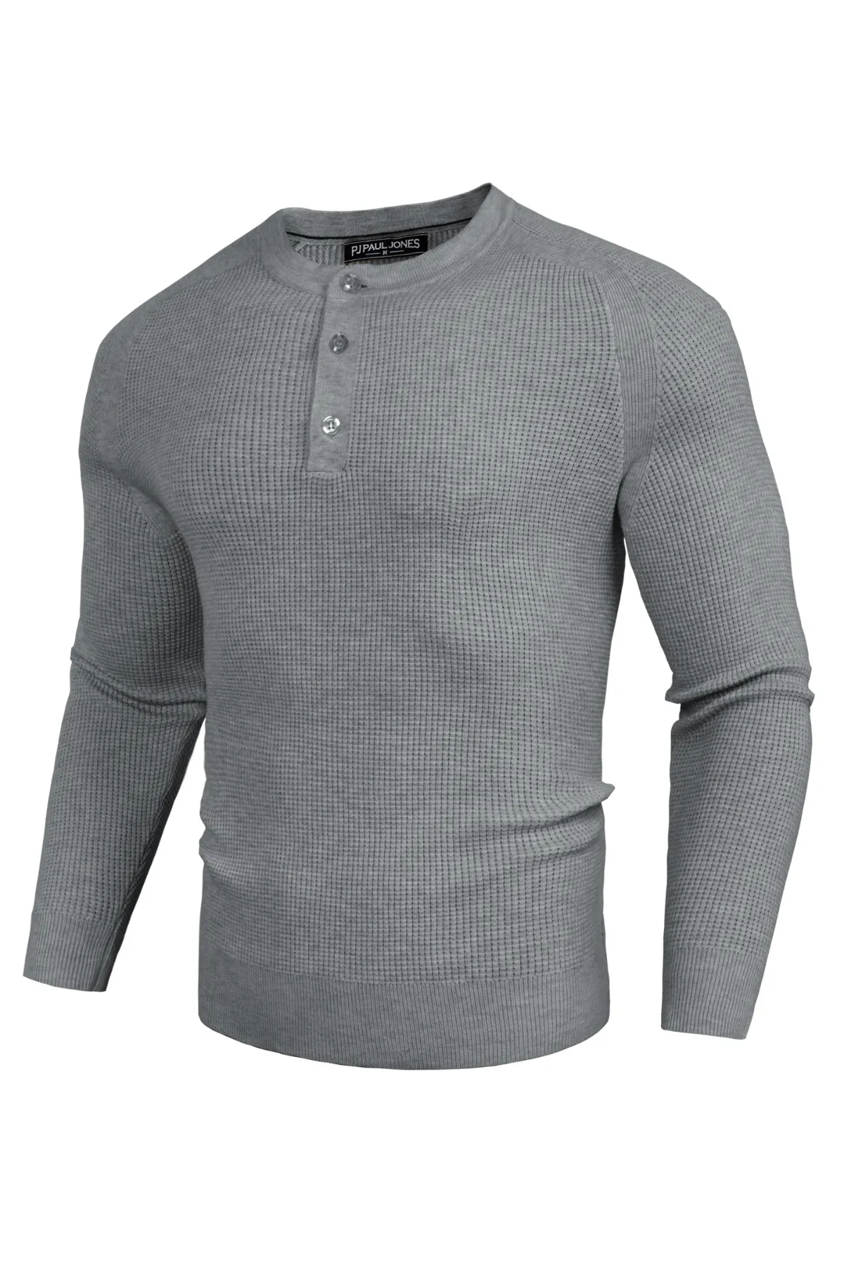 Men Waffle Textured Sweater Long Raglan Sleeve Henley Neck Knitwear Tops