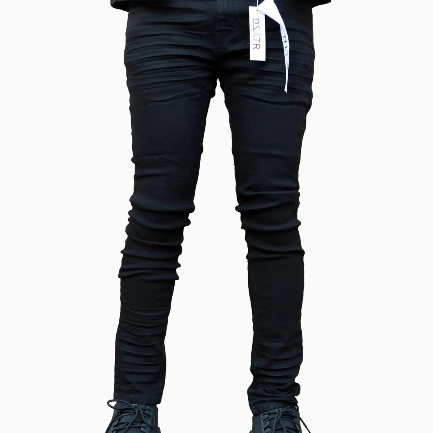 Men's Black 3D Whisker Jean Skinny Pant