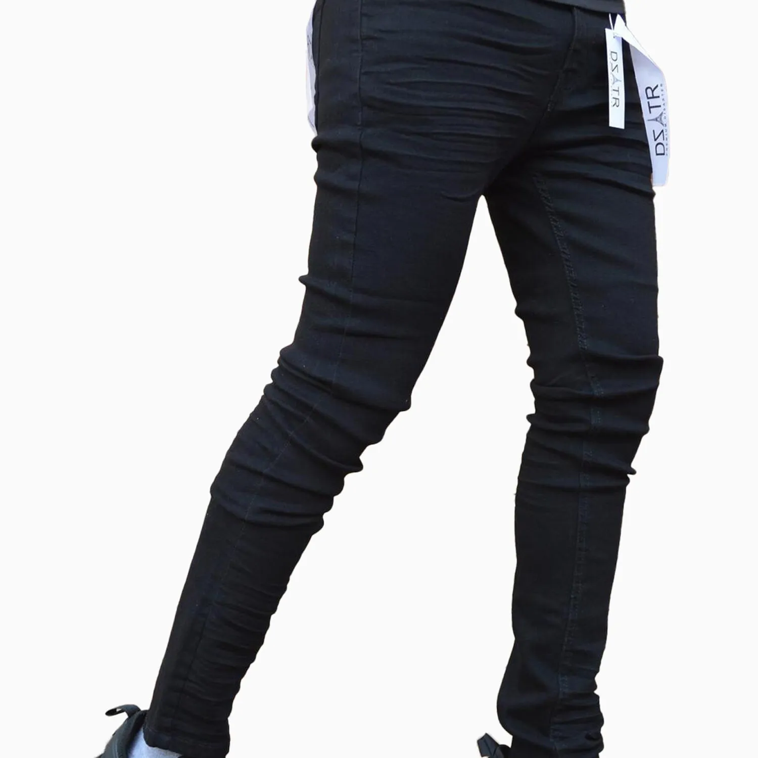 Men's Black 3D Whisker Jean Skinny Pant