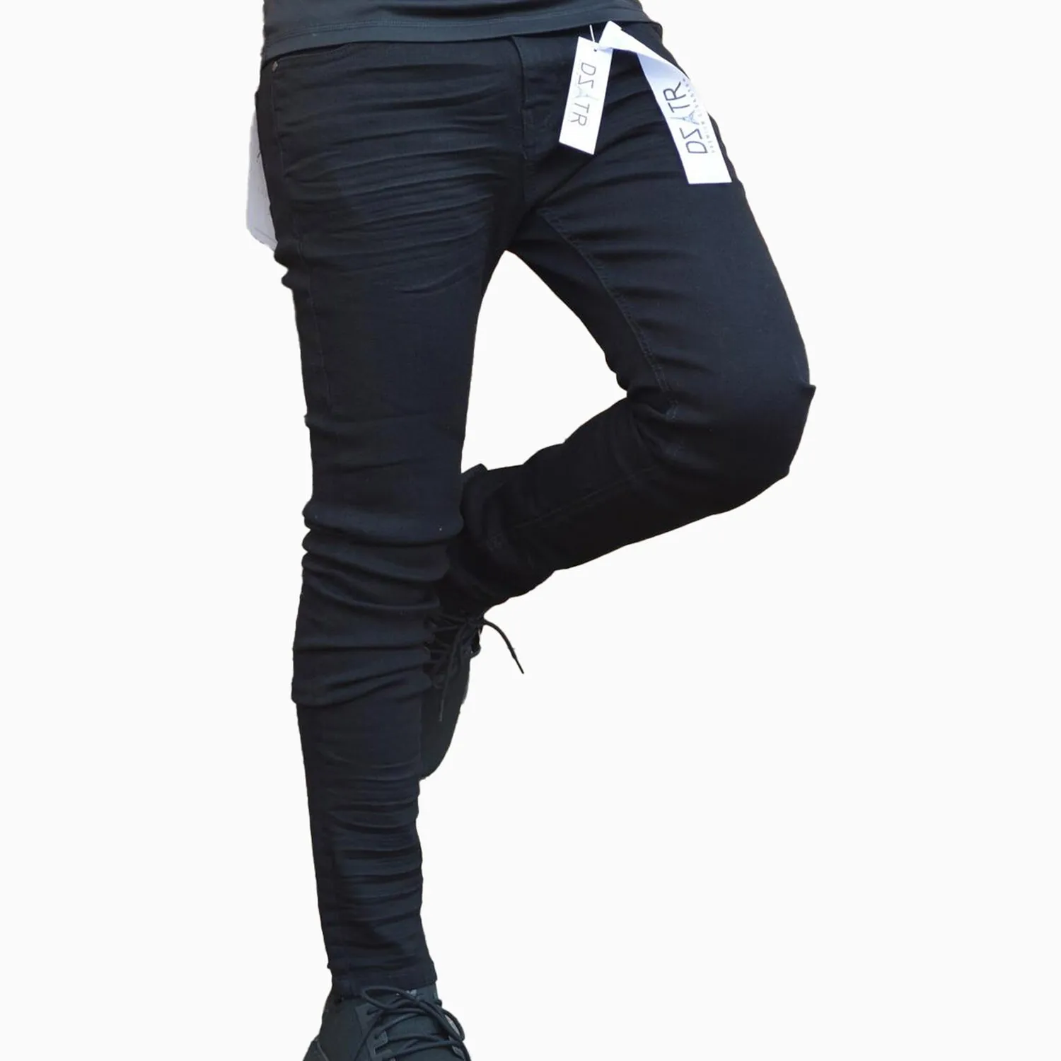 Men's Black 3D Whisker Jean Skinny Pant