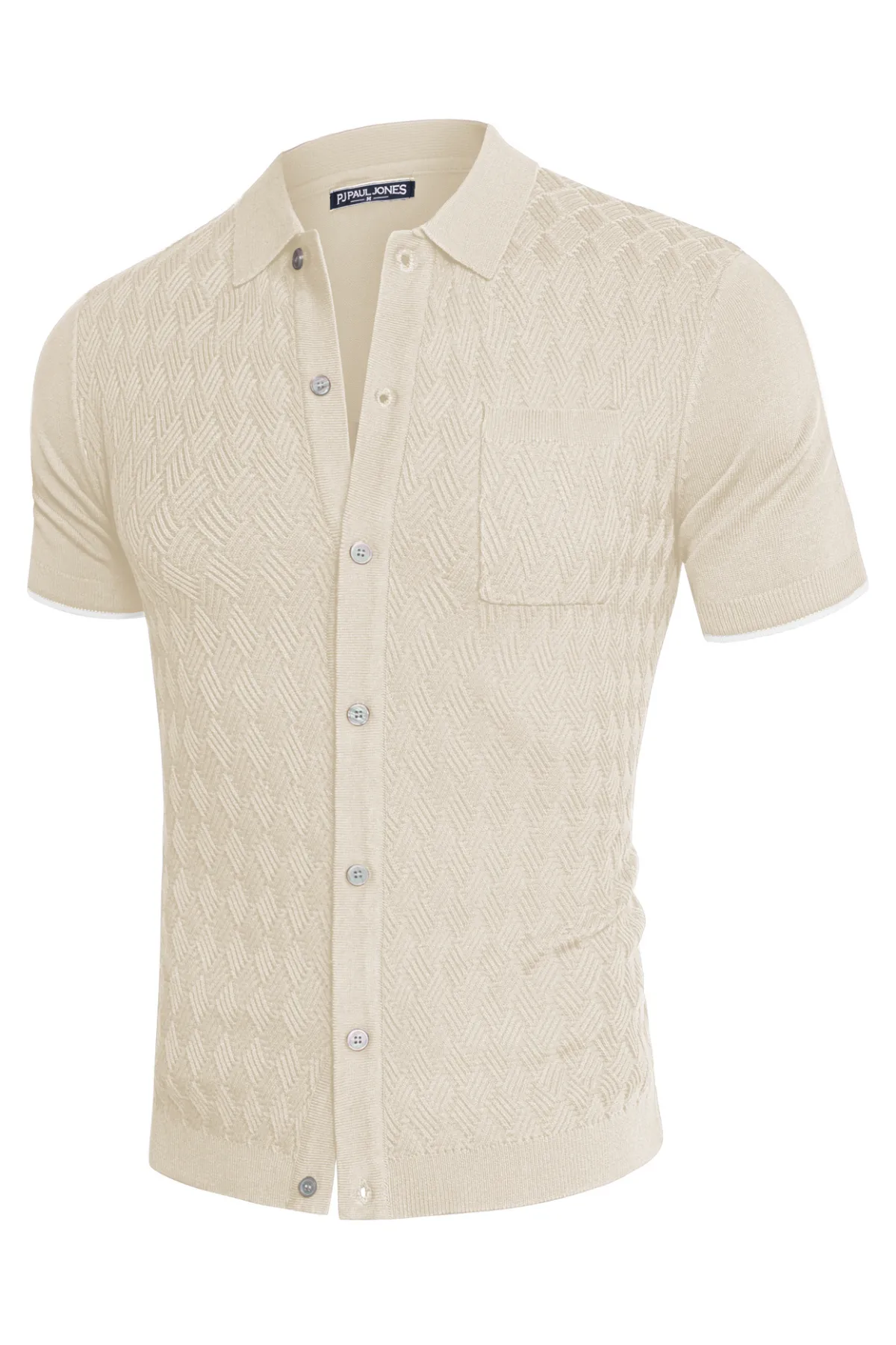 Men's Polo Cardigan Shirt Short Sleeve Textured Button Down Knit Polo Shirts