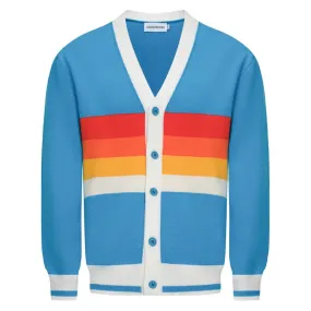 Men's Rainbow Chest Stripes Knitted Long Sleeves Sky Blue Cardigan