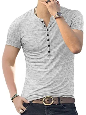 Men's Short Sleeve Henley Collar Shirt