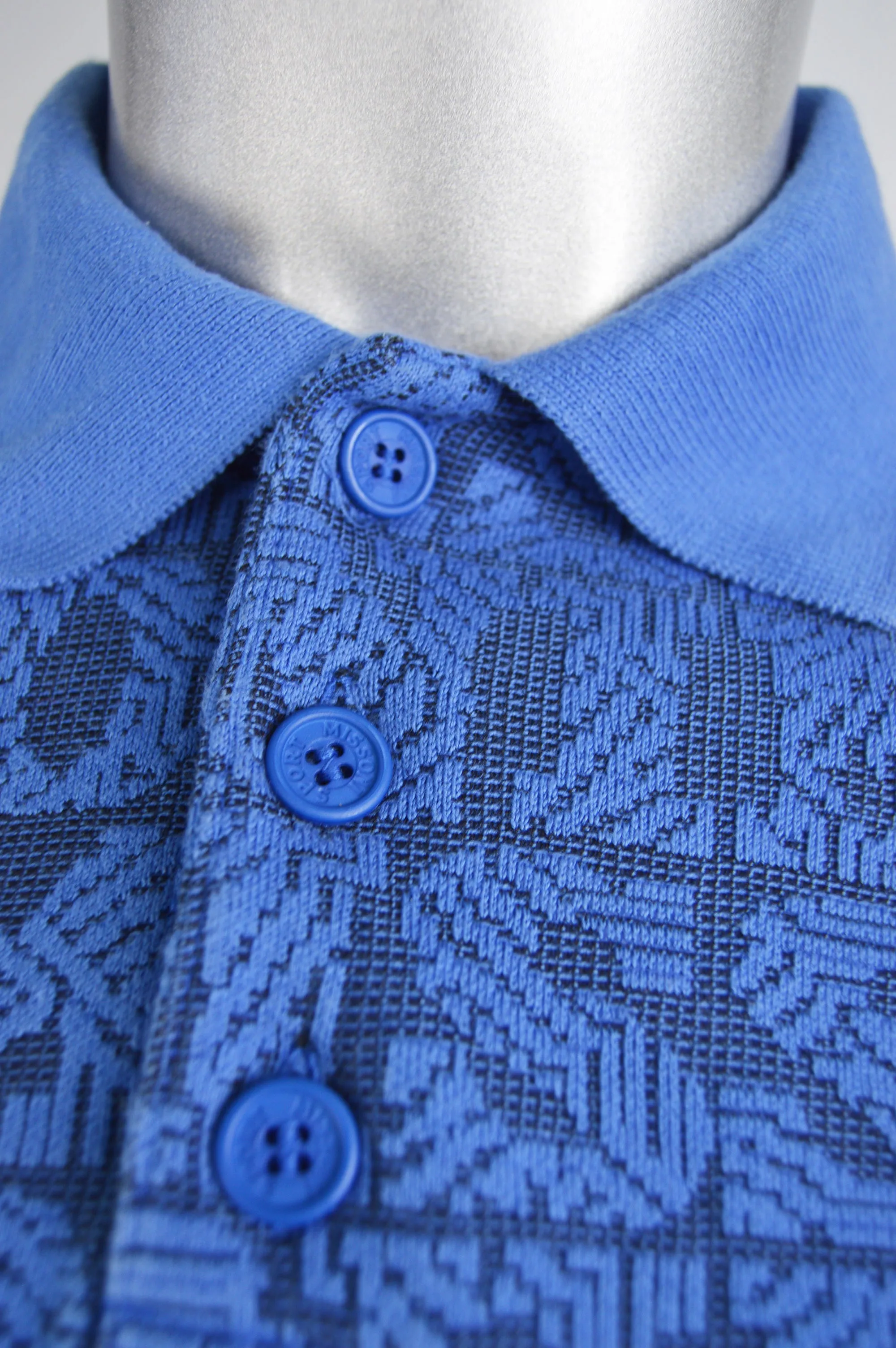 Mens Vintage Blue Spellout Knit Polo Shirt, 1980s