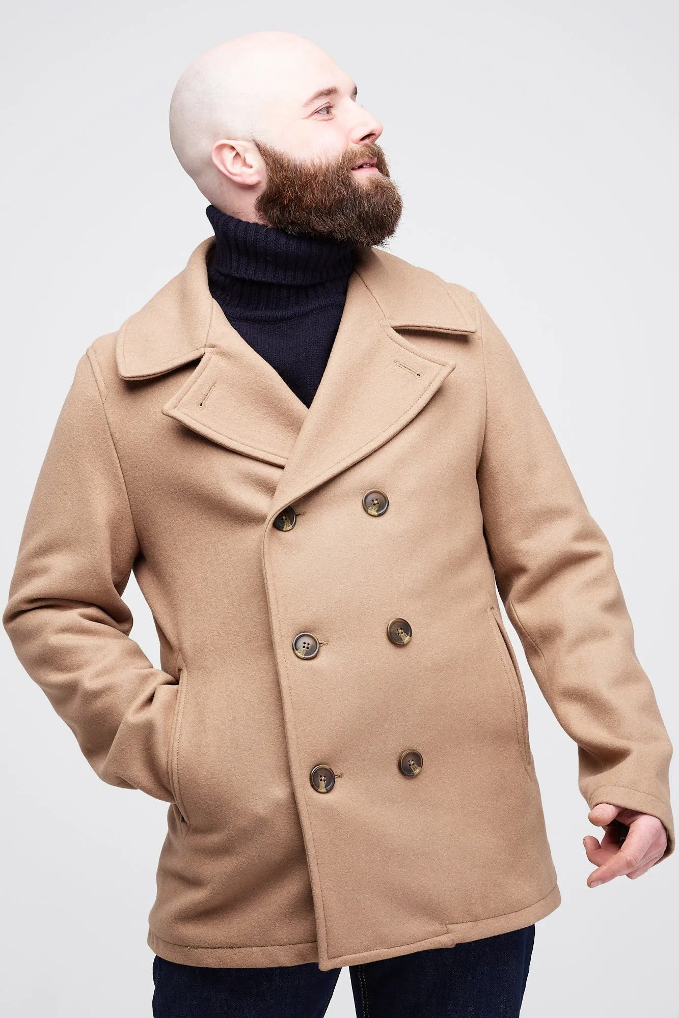 Men's Wool Peacoat - Camel