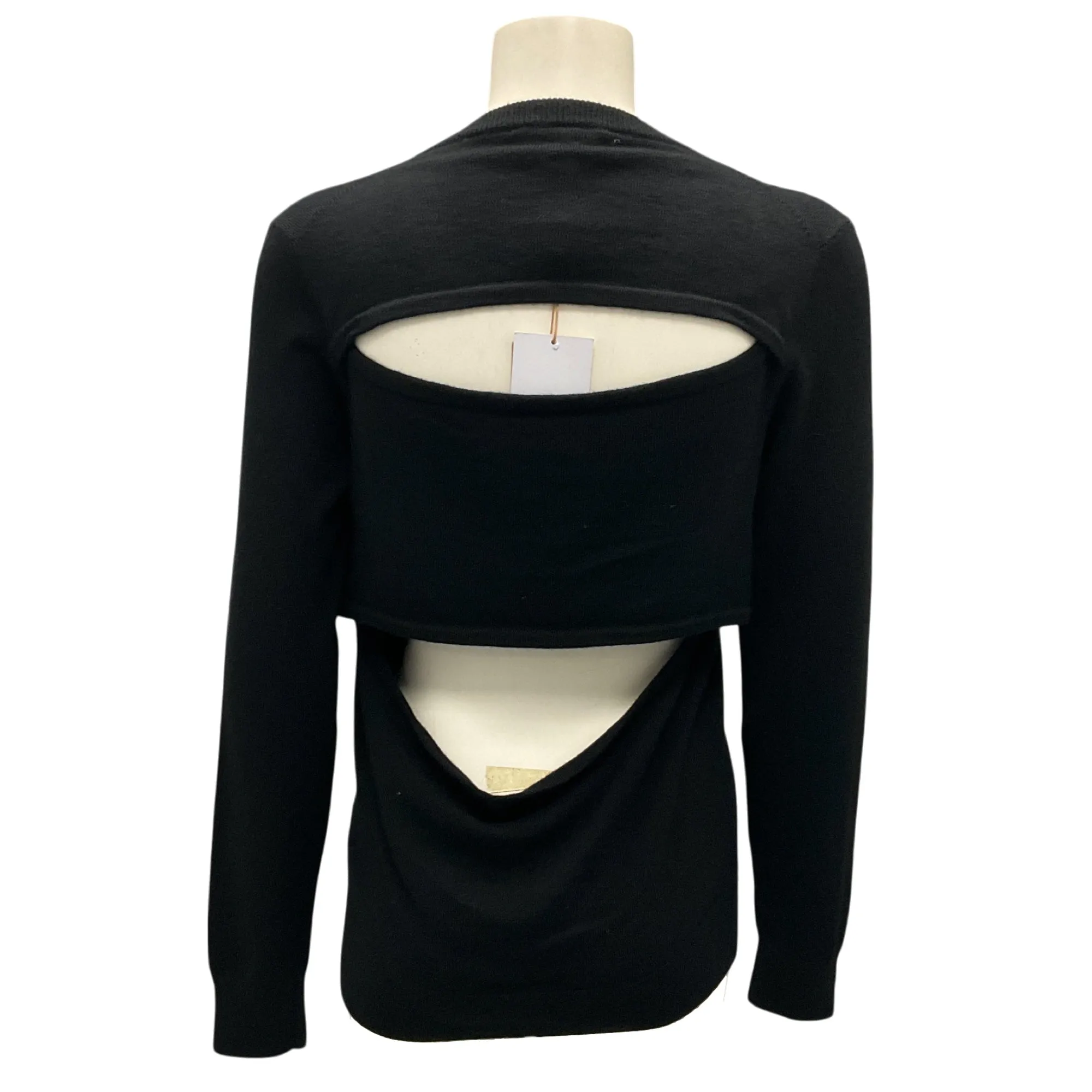 Michael Kors Collection Black Cut-Out Detail Long Sleeved V-Neck Cashmere Knit Sweater