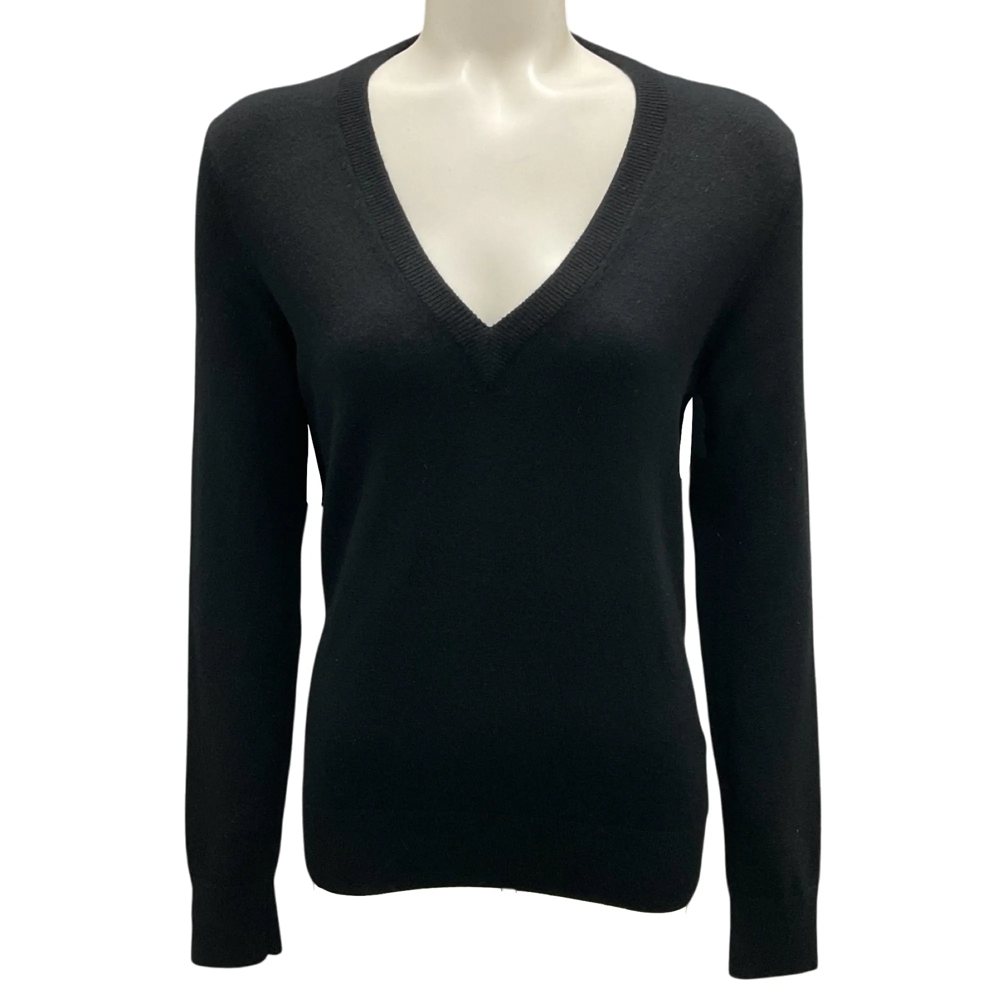 Michael Kors Collection Black Cut-Out Detail Long Sleeved V-Neck Cashmere Knit Sweater