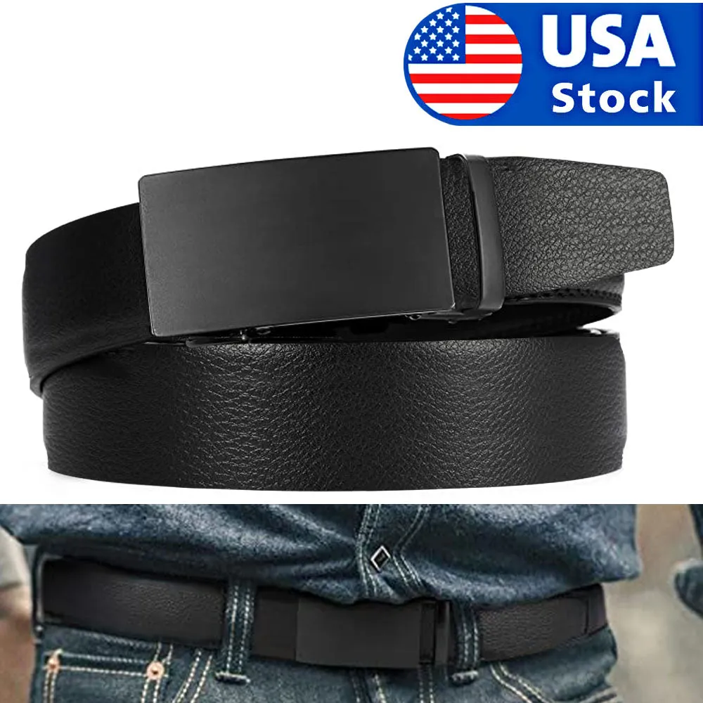 Microfiber Leather Mens Ratchet Belt Belts For Men Adjustable Automatic Buckle Black