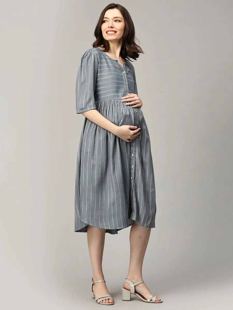 Midnight Muse Striped Maternity And Nursing Dress