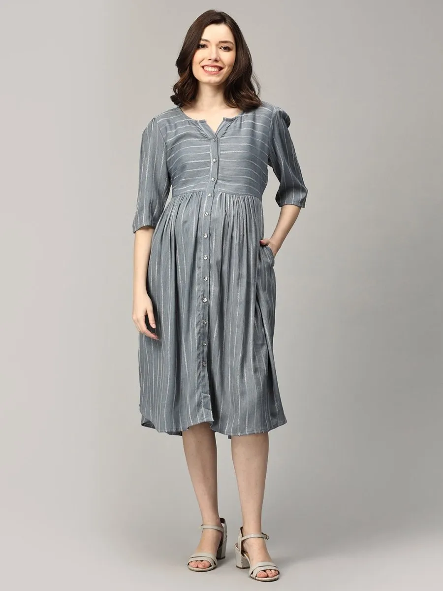 Midnight Muse Striped Maternity And Nursing Dress