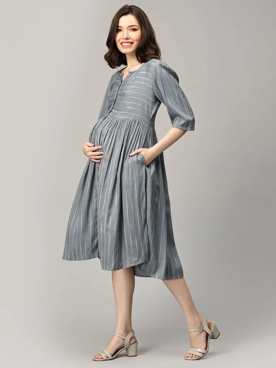 Midnight Muse Striped Maternity And Nursing Dress