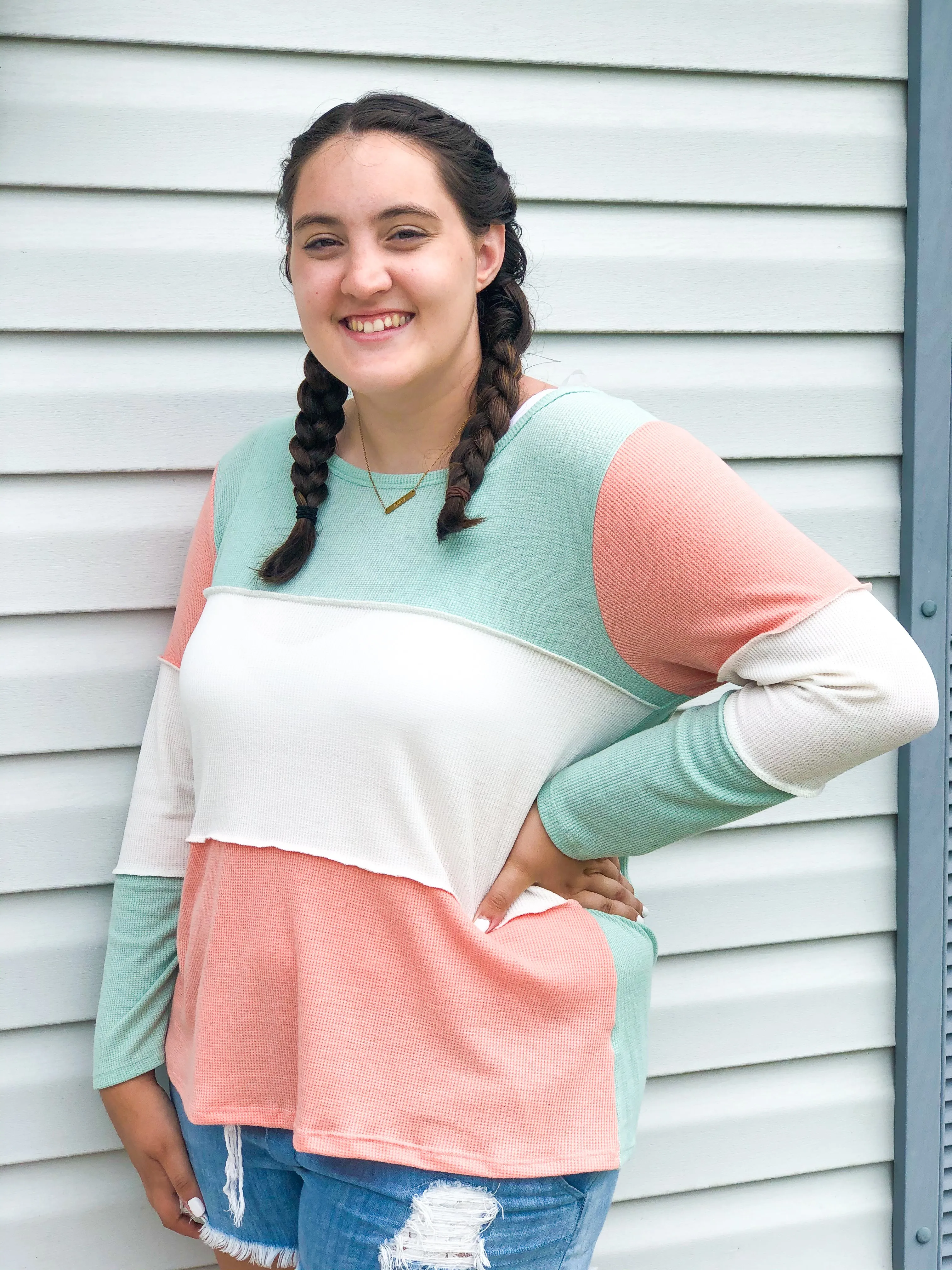 Mint   Peach Soft Summer Sweater