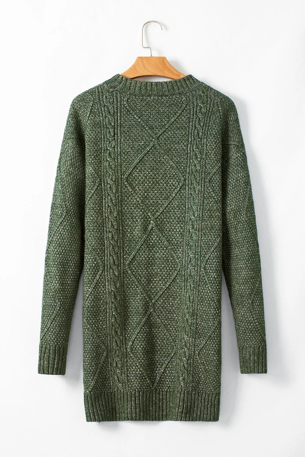 Mist Green Cable Knit Drop Shoulder Loose Fit Sweater Dress