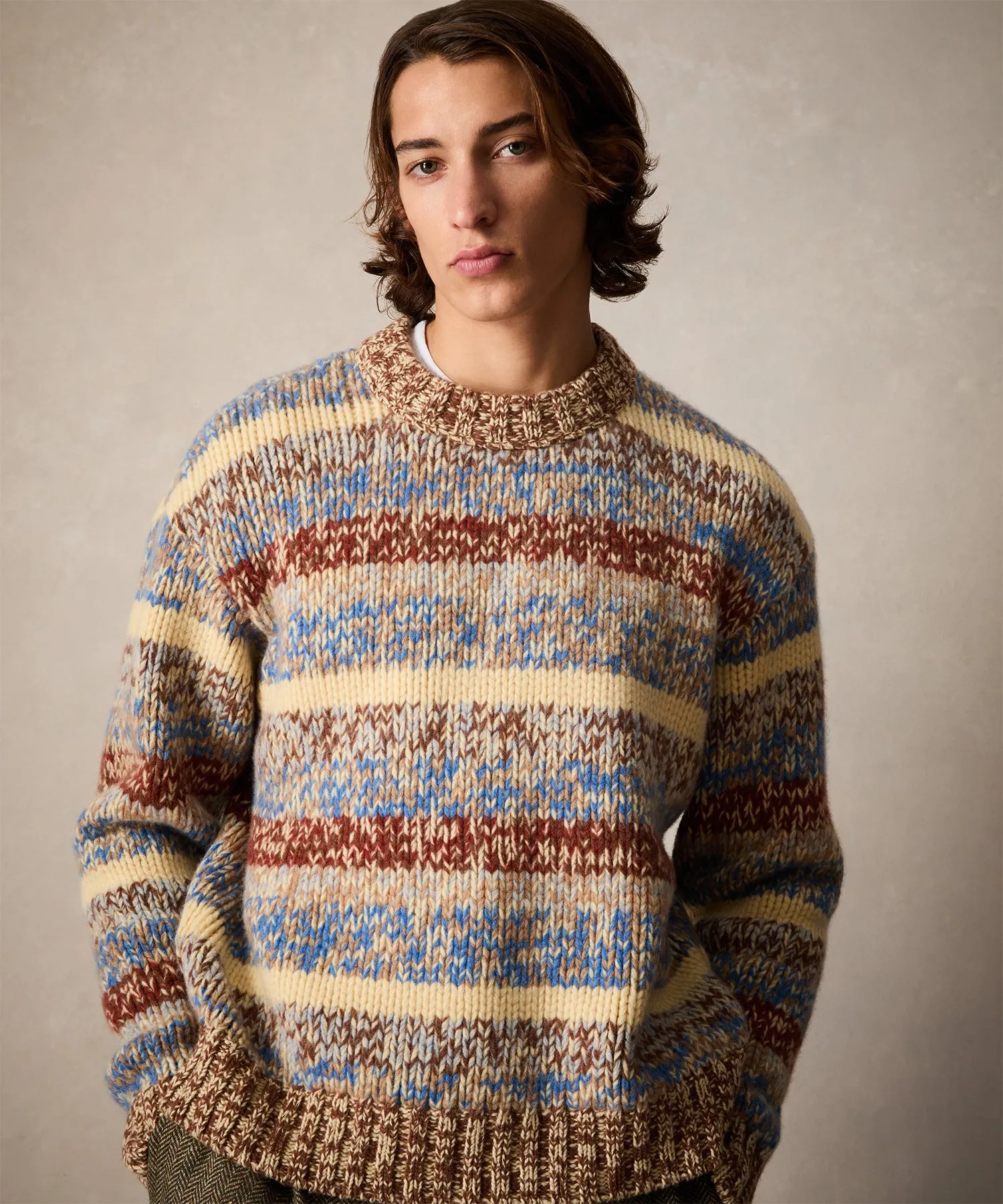 Mouliné Striped Crewneck Sweater in Blue Toile