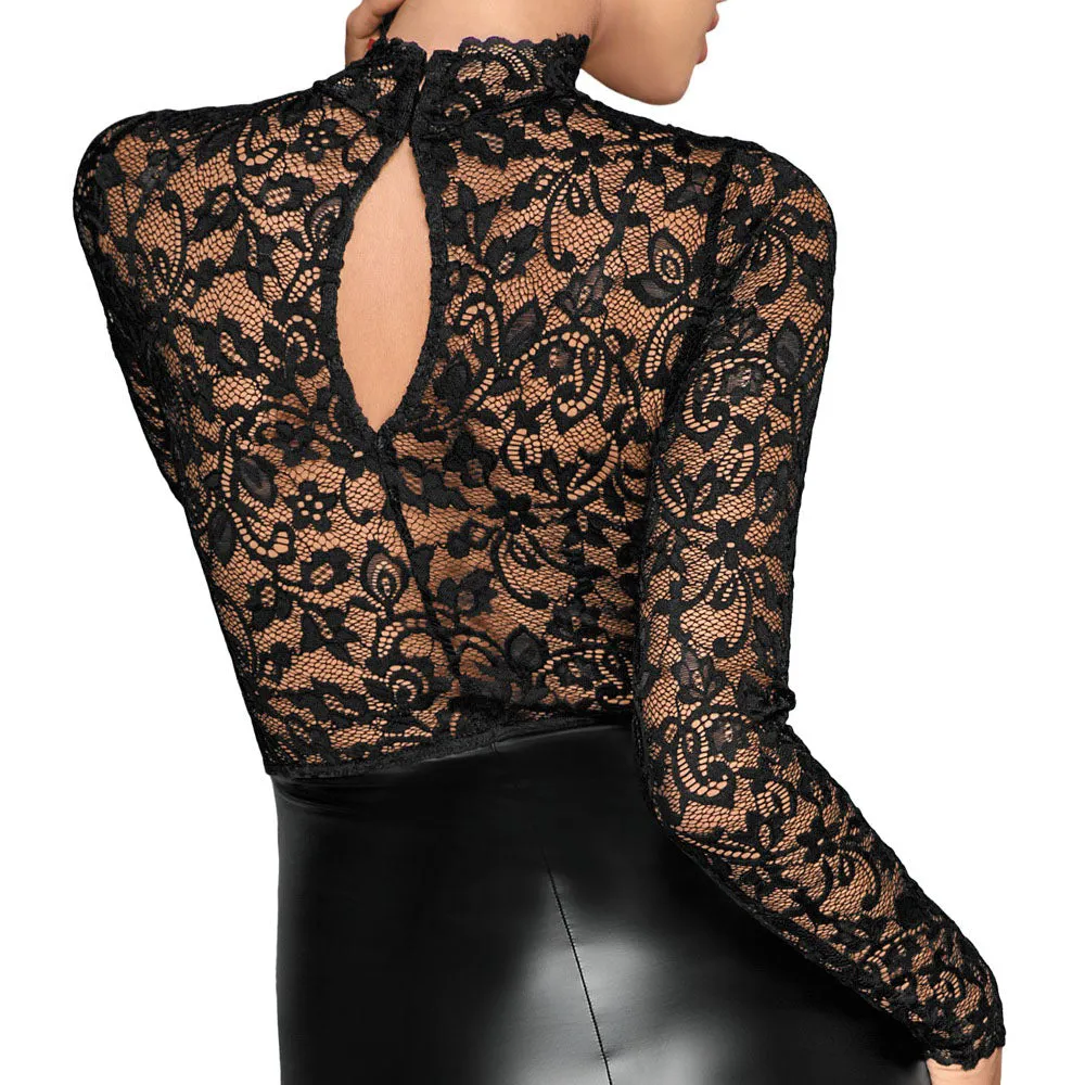 Noir Black Lace And Wet-Look Pencil Dress