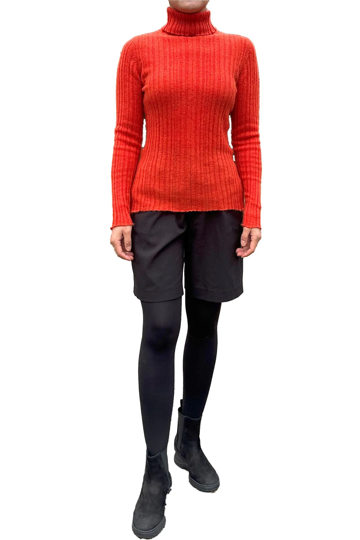 Orange cashmere jumper - Ribbed roll neck in burnt orange