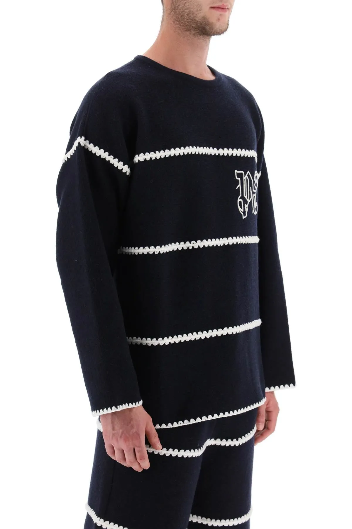 Palm angels embroidered jacquard sweater