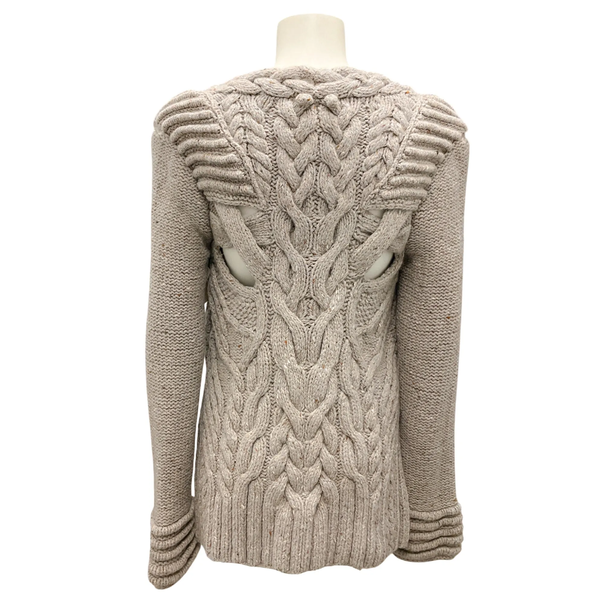 Partow Taupe Cable Knit Lambswool and Cashmere Sweater