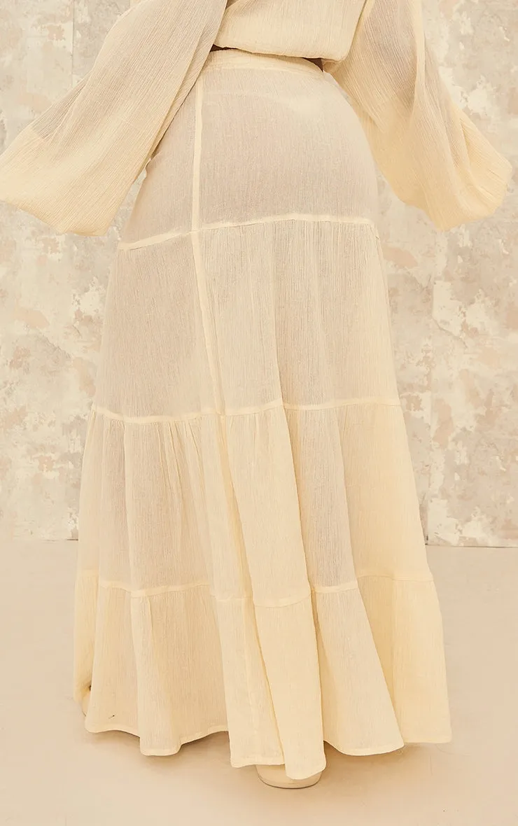 Pastel Yellow Cheesecloth Floaty Tiered Maxi Skirt