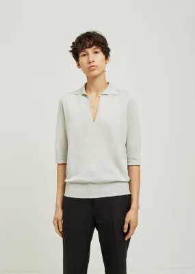 Pique Open Collar Silk Sweater