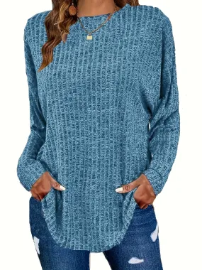 Plus Size Chic Knit Sweater - Comfortable & Cozy Women's Ribbed Long Sleeve Top - Ideal for Casual Outings & Everyday Wear