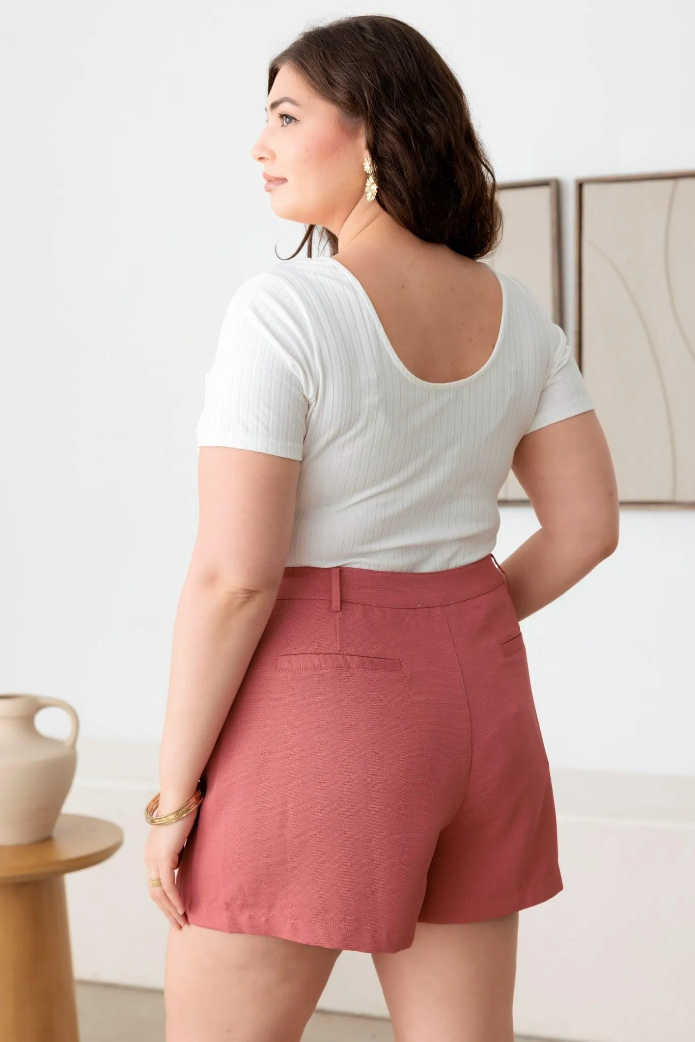 Plus Size Plated High Waist Coral Short