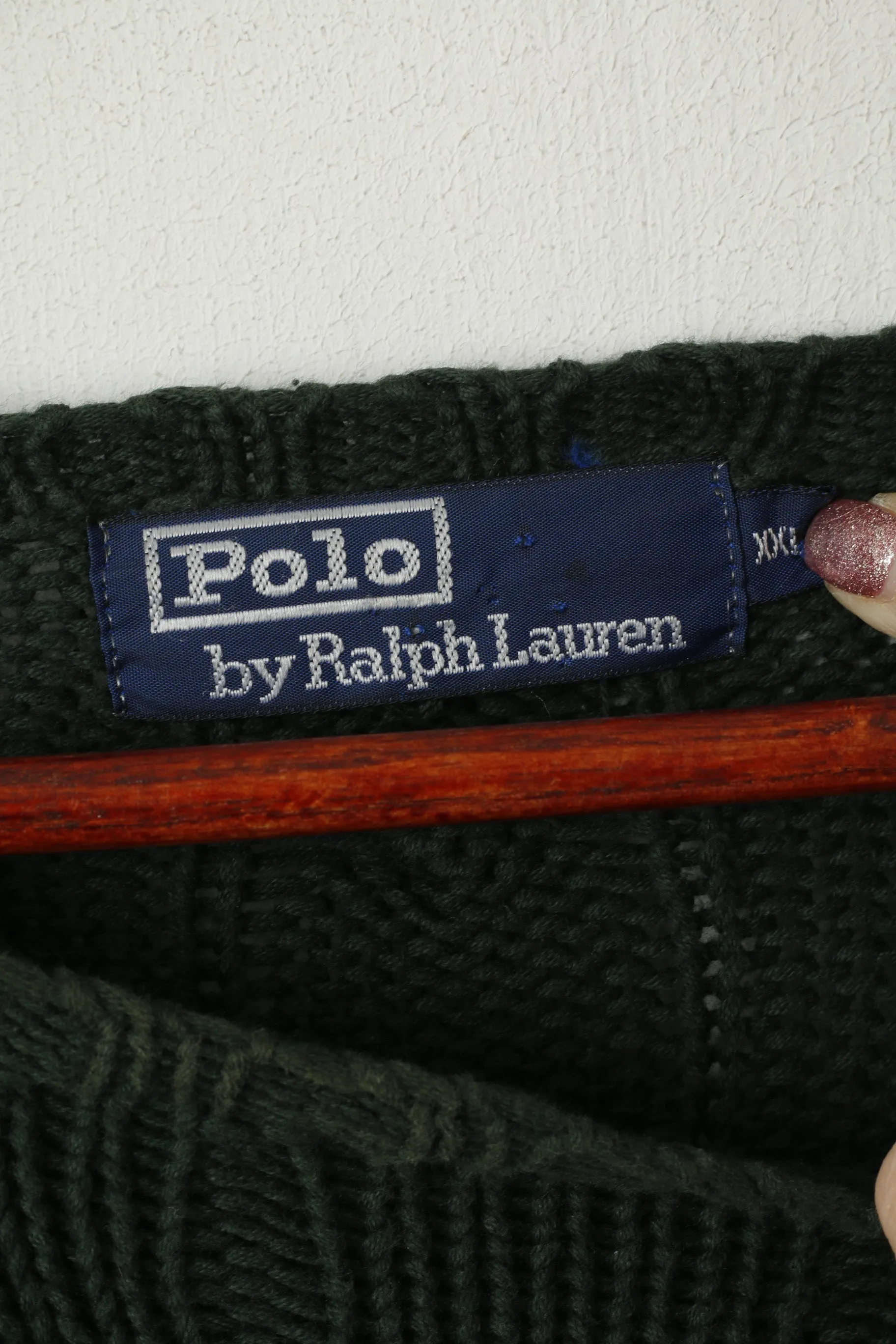 Polo by Ralph Lauren Men XXL Jumper Green Cable Knit Cotton Vintage Sweater