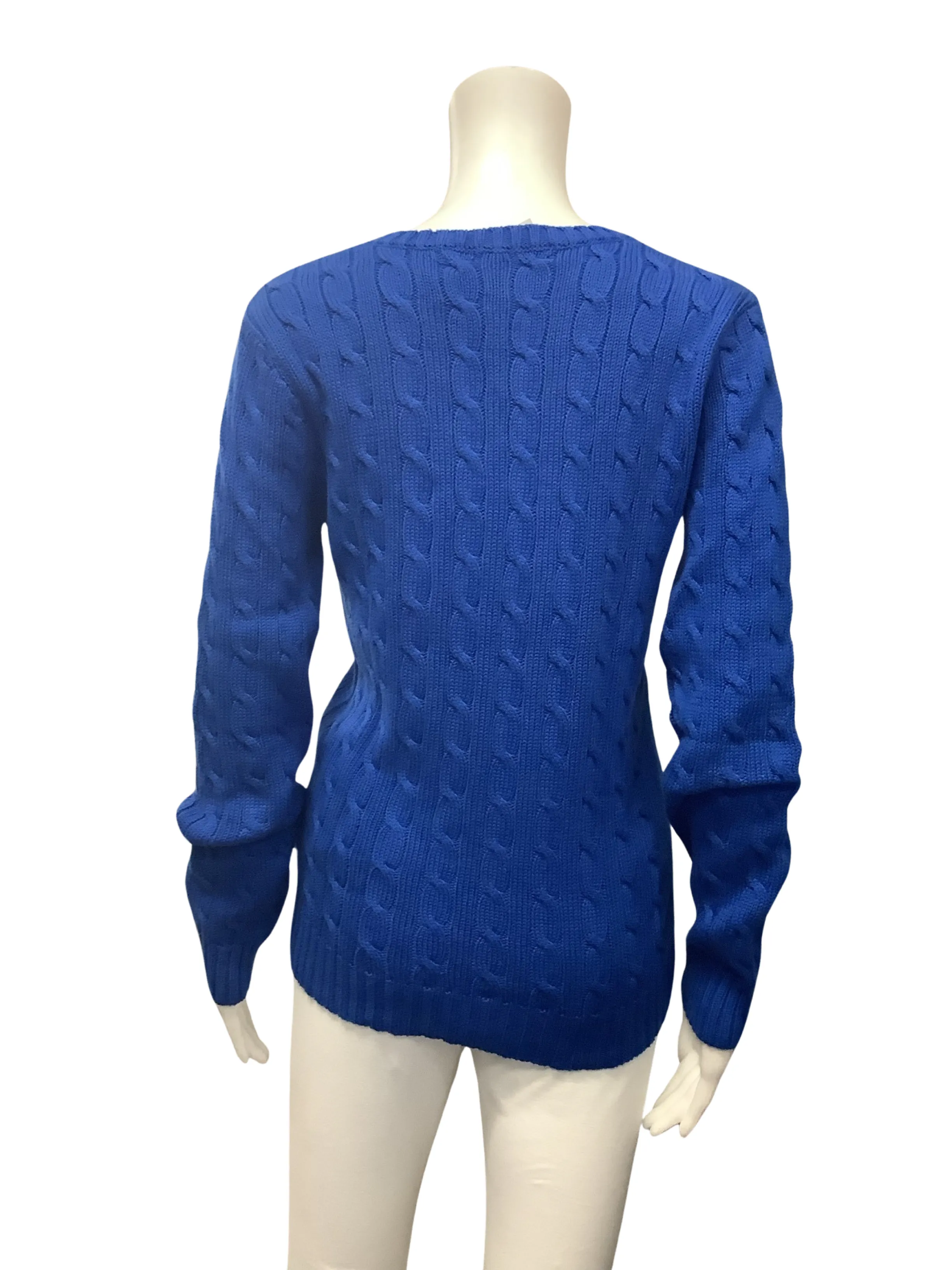 Polo by Ralph Lauren Sweater Blue V Neck Cable Knit Size: M