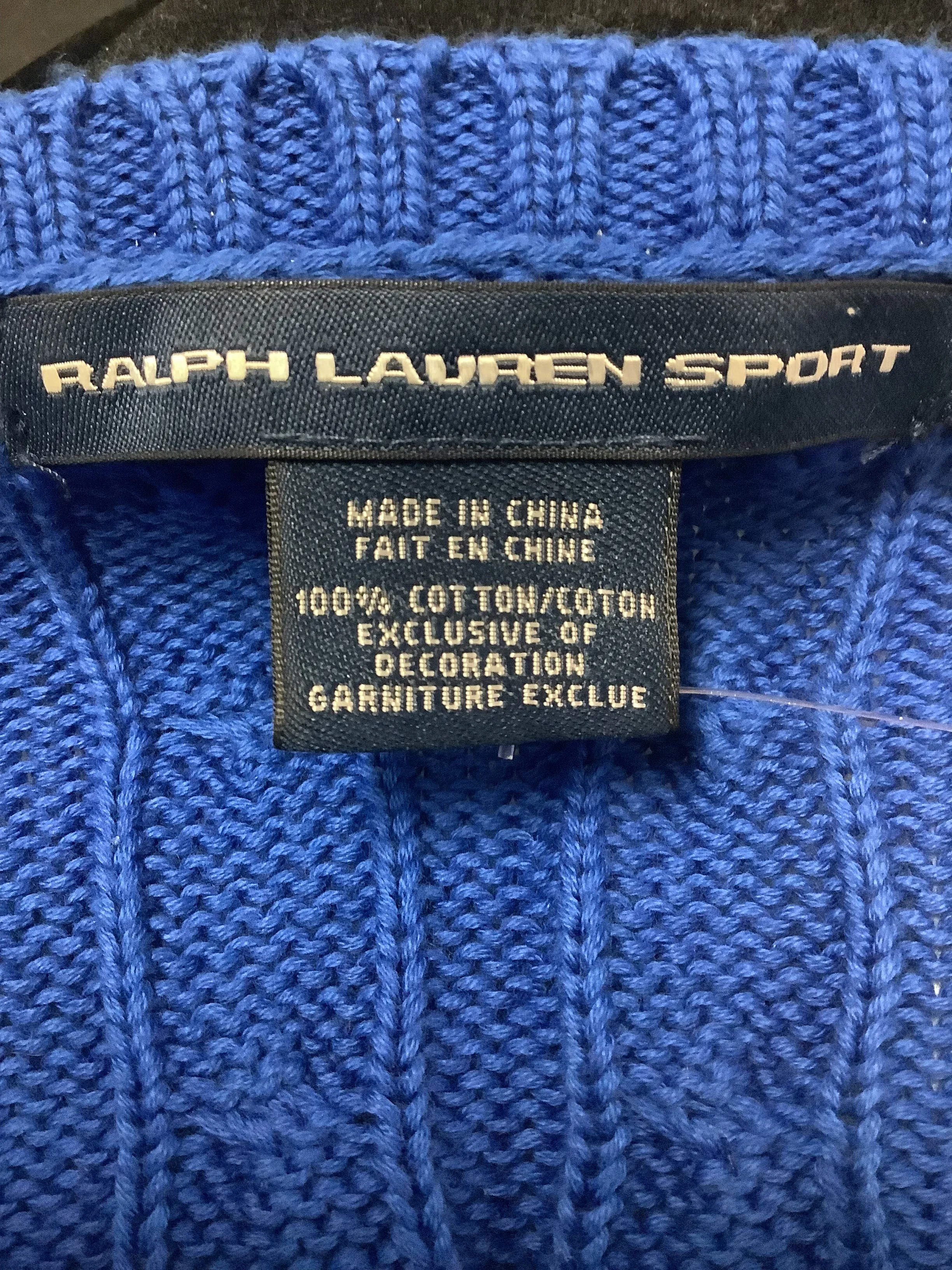 Polo by Ralph Lauren Sweater Blue V Neck Cable Knit Size: M