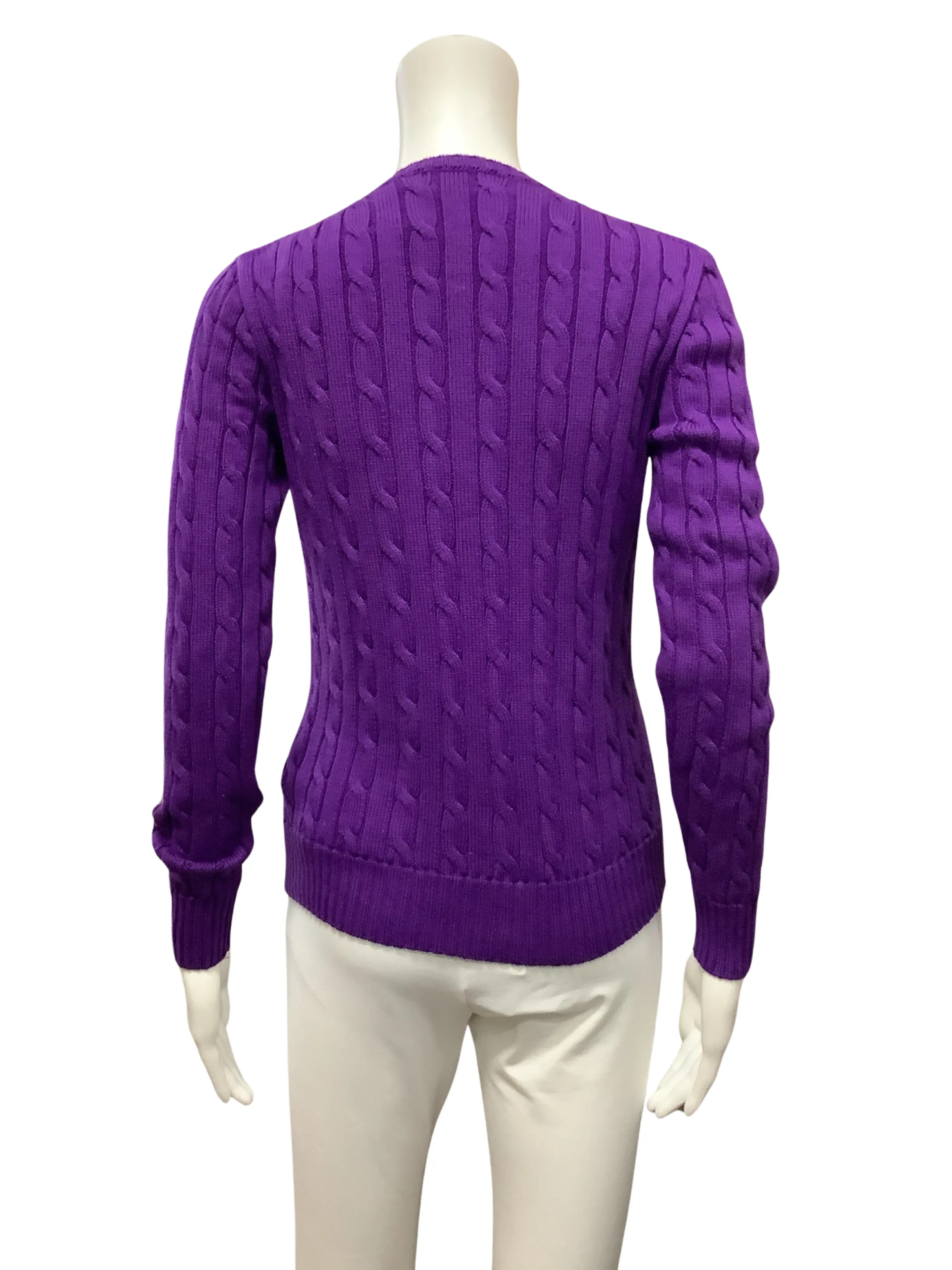 Polo Sweater Purple Cable Knit V Neck Size: M