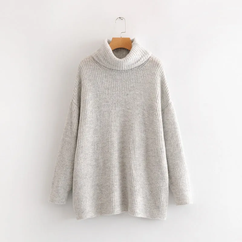 Pre Order: Turtle Neck Solid Knitted Long Sleeves Dress Sweater