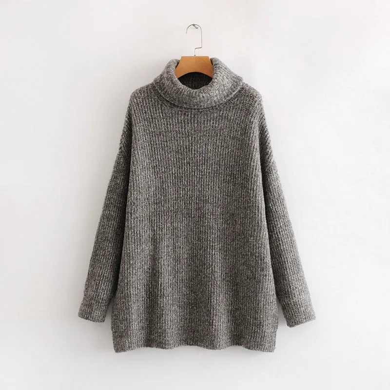 Pre Order: Turtle Neck Solid Knitted Long Sleeves Dress Sweater