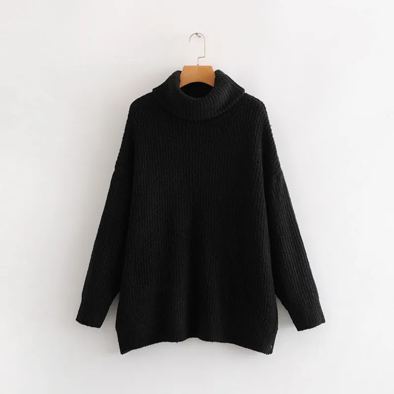 Pre Order: Turtle Neck Solid Knitted Long Sleeves Dress Sweater