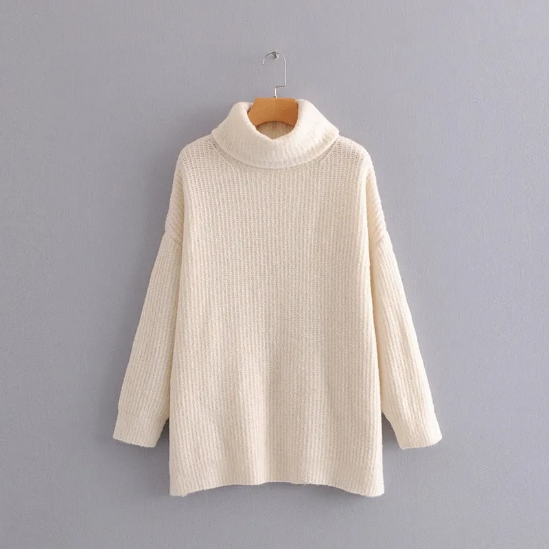 Pre Order: Turtle Neck Solid Knitted Long Sleeves Dress Sweater