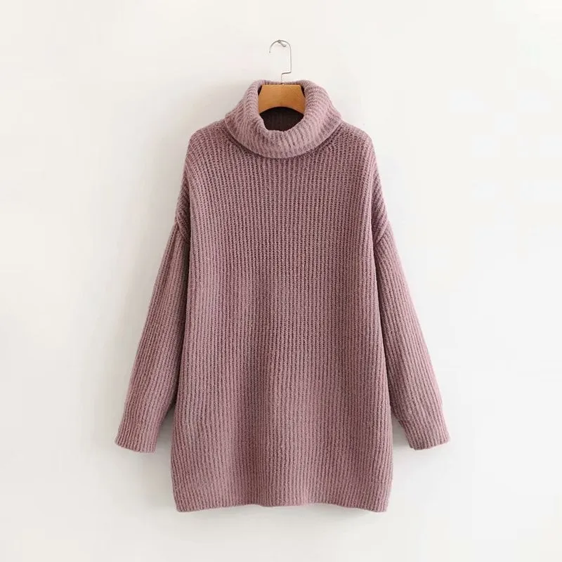 Pre Order: Turtle Neck Solid Knitted Long Sleeves Dress Sweater